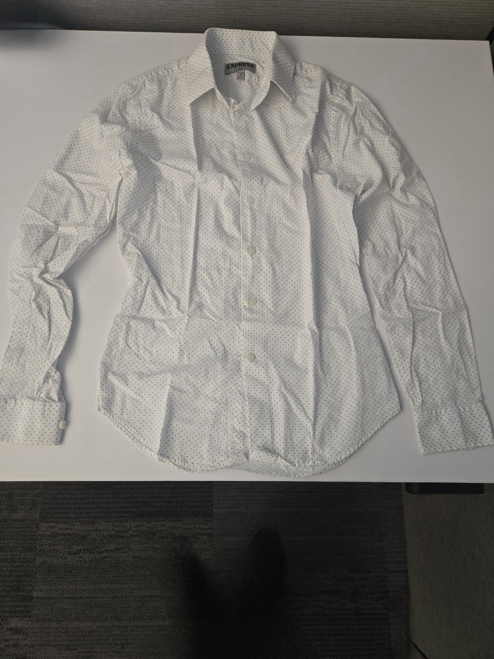 Express Men's White Dress Shirt with Subtle Microdot Pattern